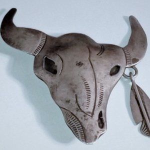 Vintage Sterling Silver Southwest Navajo Cow Skull Pin Brooch Lot